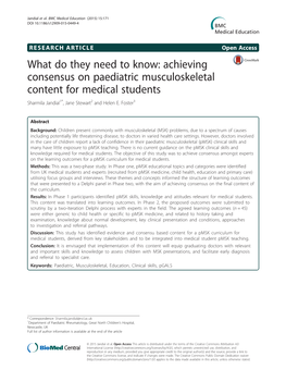 Achieving Consensus on Paediatric Musculoskeletal Content for Medical Students Sharmila Jandial1*, Jane Stewart2 and Helen E