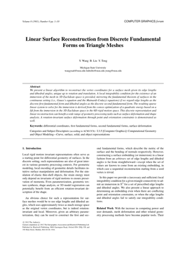 Linear Surface Reconstruction from Discrete Fundamental Forms on Triangle Meshes