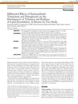 Differential Effects of Pentaerythritol Tetranitrate and Nitroglycerin on The