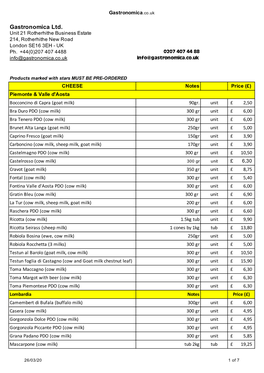 Web Price List