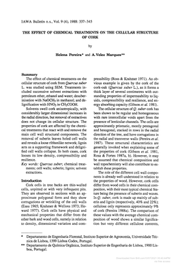 THE EFFECT of CHEMICAL TREATMENTS on the CELLULAR STRUCTURE of CORK Key Words