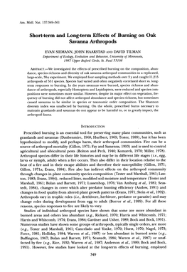 Short-Term and Long-Term Effects of Burning on Oak Savanna Arthropods