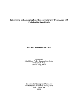 Determining and Analyzing Lead Concentrations in Urban Areas with Philadelphia Based Soils