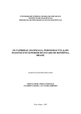 Mammalia, Perissodactyla) Do Pleistoceno Superior Do Estado De Rondônia, Brasil