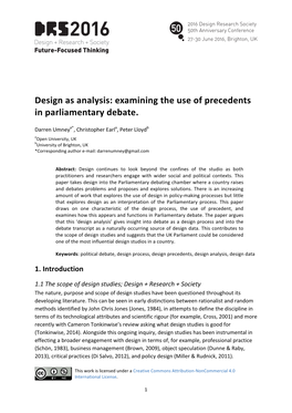 Design As Analysis: Examining the Use of Precedents in Parliamentary Debate