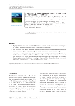 A Checklist of Phytoplankton Species in the Faafu Atoll (Republic of Maldives) E