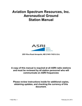 Aviation Spectrum Resources, Inc. Aeronautical Ground Station Manual