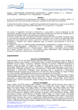 Oggetto: SOSTITUZIONE DIRAMAZIONI CHIARAMONTI E LAERRU Schema N° 1: “VIGNOLA – CASTELSARDO - PERFUGAS” E N° 5: “BIDIGHINZU – FLORINAS”