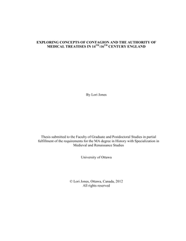 Exploring Concepts of Contagion and the Authority of Medical Treatises in 14Th-16Th Century England