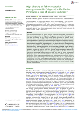 High Diversity of Fish Ectoparasitic Monogeneans (Dactylogyrus) in the Iberian Cambridge.Org/Par Peninsula: a Case of Adaptive Radiation?