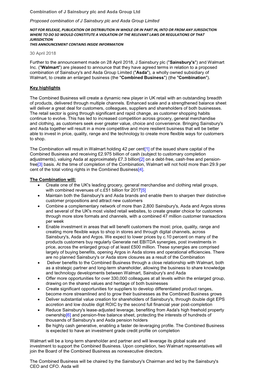 Combination of J Sainsbury Plc and Asda Group Ltd
