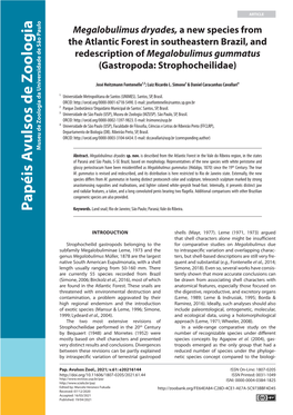 Megalobulimus Dryades, a New Species from the Atlantic Forest in Southeastern Brazil, and Redescription of Megalobulimus Gummatus (Gastropoda: Strophocheilidae)