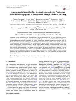 A Parasporin from Bacillus Thuringiensis Native to Peninsular India Induces Apoptosis in Cancer Cells Through Intrinsic Pathway