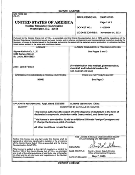 Export License Issued to Sigma-Aldrich CO., LLC, XMAT417