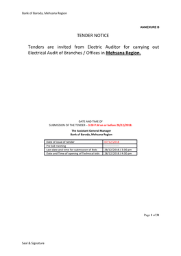 TENDER NOTICE Tenders Are Invited from Electric Auditor for Carrying Out