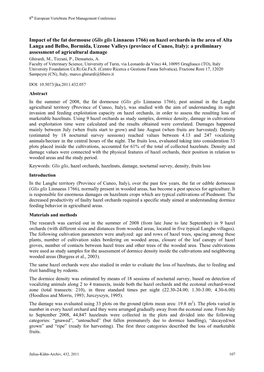 Impact of the Fat Dormouse (Glis Glis Linnaeus 1766) on Hazel Orchards