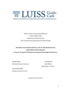 1 Master's Degree in International Relations LUISS GUIDO CARLI