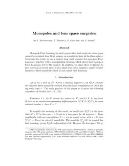 Monopoles and Lens Space Surgeries