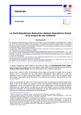 Le Parti Républicain Baloutche ( Baloch Republican Party)