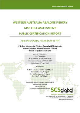 Western Australia Abalone Fishery Msc Full Assessment Public Certification Report