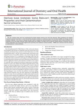 Denture Base Materials: Some Relevantproperties and Their