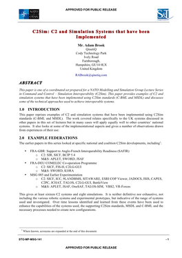 LS-141 C2SIM 09 C2 and Simulation Systems Implemented (V1.0)