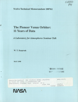 The Pioneer Venus Orbiter: 11 Years of Data