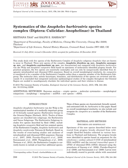 Systematics of the Anopheles Barbirostris Species Complex (Diptera: Culicidae: Anophelinae) in Thailand