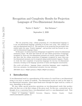 Recognition and Complexity Results for Projection Languages of Two