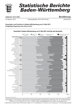 Haushalte Und Familien in Baden-Württemberg Am 9. Mai 2011 Endgültige Ergebnisse Des Zensus 2011