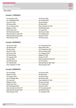 Segunda División Calendario