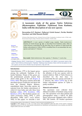 (Hymenoptera: Tiphiidae: Tiphiinae) from Kashmir, India with the Description of One New Species