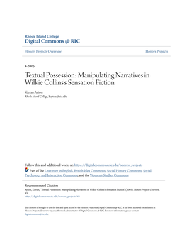 Manipulating Narratives in Wilkie Collins's Sensation Fiction Kieran Ayton Rhode Island College, Kayton@Ric.Edu