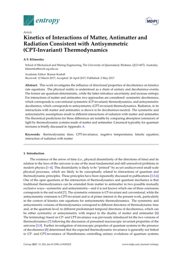 Kinetics of Interactions of Matter, Antimatter and Radiation Consistent with Antisymmetric (CPT-Invariant) Thermodynamics