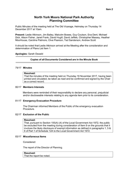 North York Moors National Park Authority Planning Committee