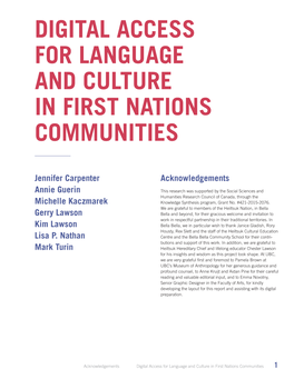 Digital Access for Language and Culture in First Nations Communities