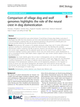 Comparison of Village Dog and Wolf Genomes Highlights the Role of the Neural Crest in Dog Domestication Amanda L