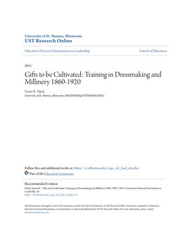 Training in Dressmaking and Millinery 1860-1920 Susan R