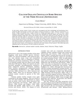 Calcium Oxalate Crystals in Some Species of the Tribe Inuleae (Asteraceae)