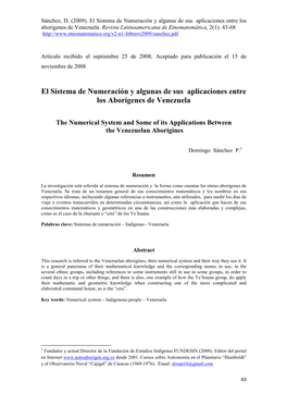 El Sistema De Numeración Y Algunas De Sus Aplicaciones Entre Los Aborígenes De Venezuela