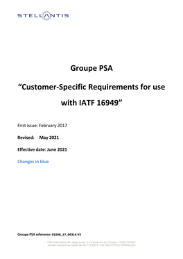 Customer-Specific Requirements for Use with IATF 16949”