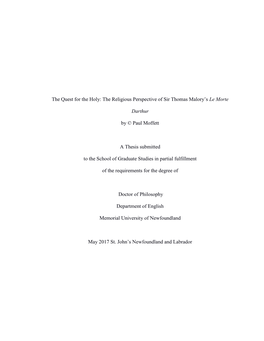 The Quest for the Holy: the Religious Perspective of Sir Thomas Malory's