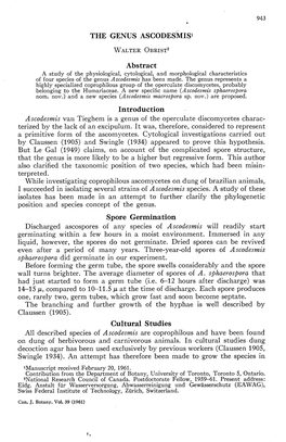 THE GENUS ASCODESMIS1 Abstract Introduction Ascodesmis Van