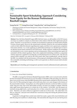 Sustainable Sport Scheduling Approach Considering Team Equity for the Korean Professional Baseball League