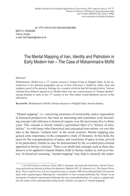 The Mental Mapping of Iran, Identity and Patriotism in Early Modern Iran – the Case of Moh