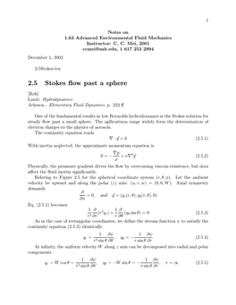 2.5 Stokes Flow Past a Sphere