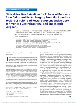 Clinical Practice Guidelines for Enhanced Recovery After