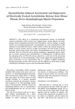 Succinylcholine-Induced Acceleration and Suppression of Electrically Evoked Acetylcholine Release from Mouse Phrenic Nerve-Hemidiaphragm Muscle Preparation