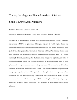 Tuning the Negative Photochromism of Water Soluble Spiropyran Polymers
