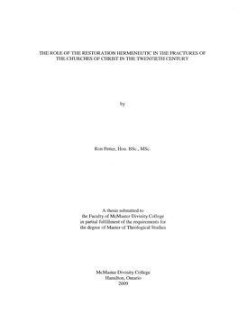 The Role of the Restoration Hermeneutic in the Fractures of the Churches of Christ in the Twentieth Century